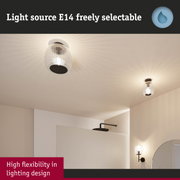 Modern ceiling light with clear glass and black base, flexible lighting design for living spaces
