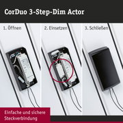 CorDuo 3-Step-Dim Actor Installation mit schwarzem Kunststoffgehäuse und sicherer Steckverbindung