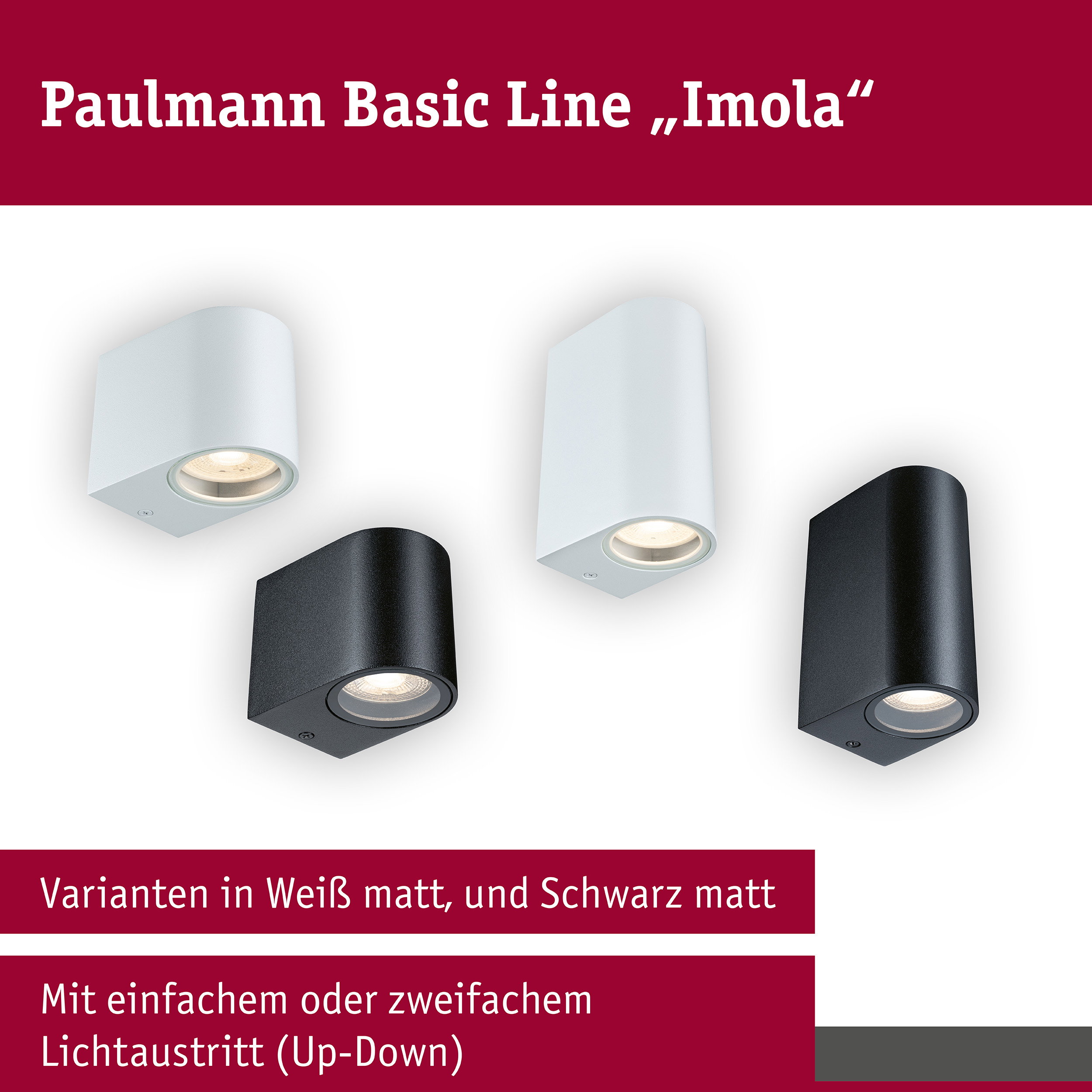 Wandleuchte Perugia IP44 GU10 230V max. 2x10W Schwarz matt