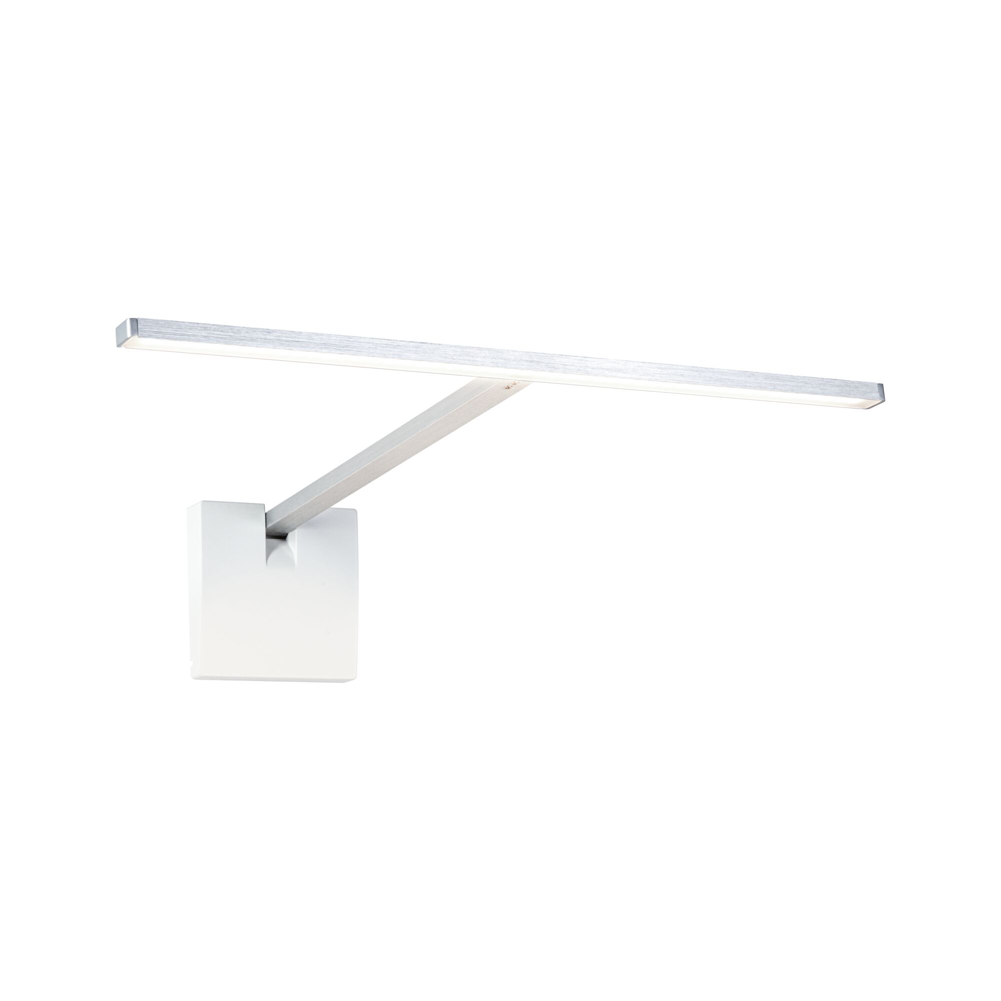Moderne zilverkleurige aluminium LED-wandlamp met wit licht voor woonruimtes.