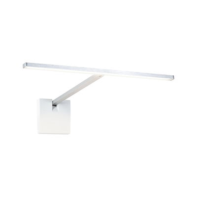Moderne zilverkleurige aluminium LED-wandlamp met wit licht voor woonruimtes.