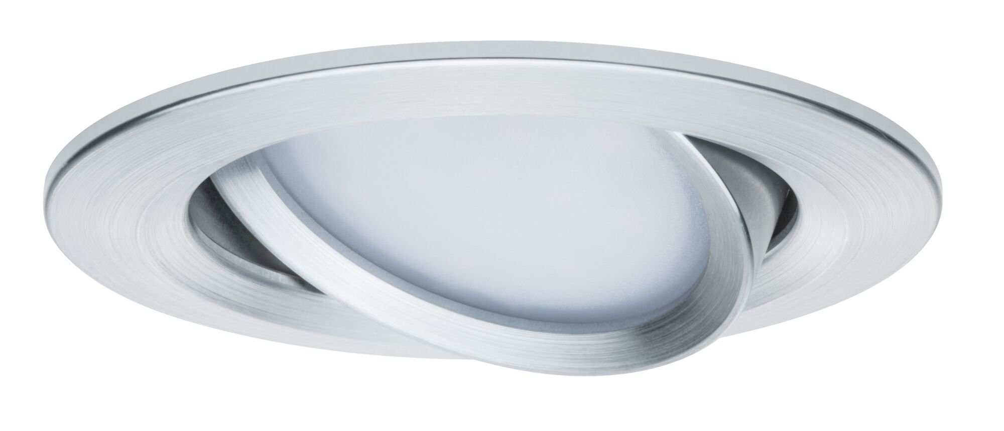 Runder Einbaustrahler aus gebürstetem Aluminium in Silber mit schwenkbarem LED-Licht