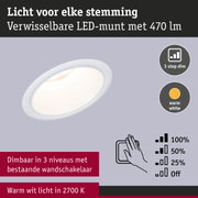 Witte LED inbouwspot met 470 lumen, 3-traps dimbaar, warm wit licht 2700K