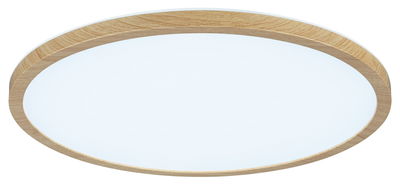 Round ceiling light with bright diffuser and oak wood frame for modern home lighting