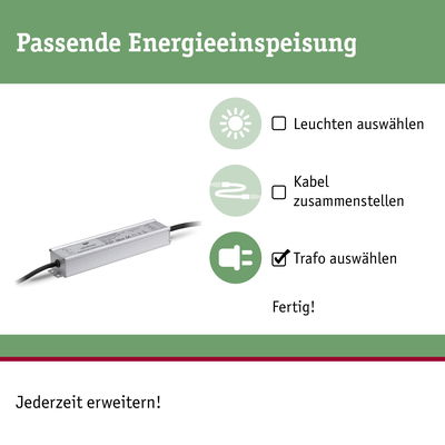 LED-Trafo in Aluminiumgehäuse mit Kabel für passende Energieeinspeisung bei LED-Beleuchtung