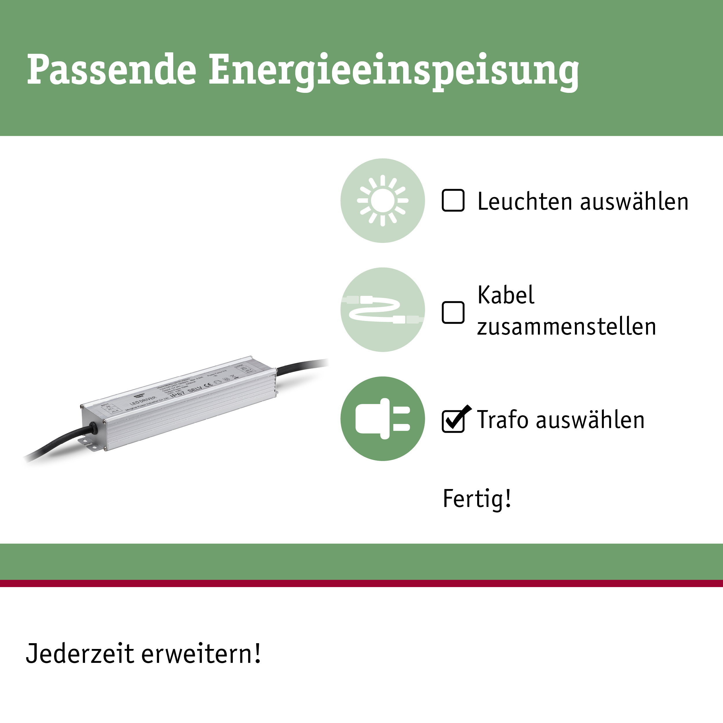 Aluminium LED-Treiber in Silber mit schwarzem Kabel für energiesparende Beleuchtungssysteme