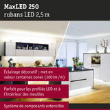 Bande LED MaxLED 250 de 2,5 m pour éclairage décoratif de cuisine et meubles en blanc