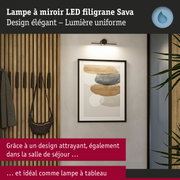 Lampe à miroir LED filigrane Sava noire avec lumière uniforme, idéale pour salon et décoration
