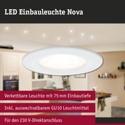 Weiße LED Einbauleuchte Nova mit 75 mm Einbautiefe und wechselbarem GU10 Leuchtmittel für 230 V Anschluss