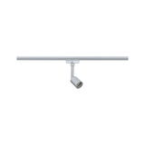 Silver metal LED spotlight on track system for flexible indoor lighting solutions