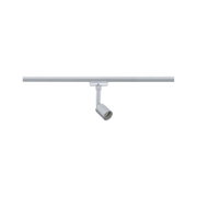Silver metal LED spotlight on track system for flexible indoor lighting solutions