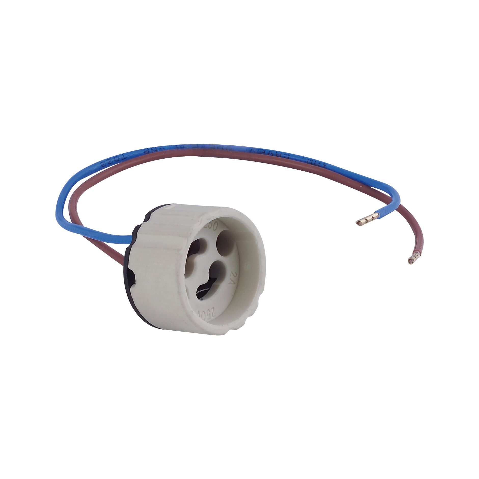 Witte keramische fittingenadapter met blauwe en bruine draden voor LED-lampinstallatie