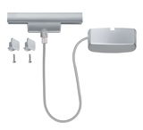 Zilveren LED-accessoire met kabel, schroeven en houders voor flexibele verlichtingsoplossingen.