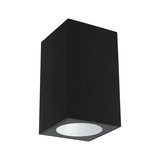 Black rectangular outdoor wall light made of metal with downward illumination for modern facade lighting