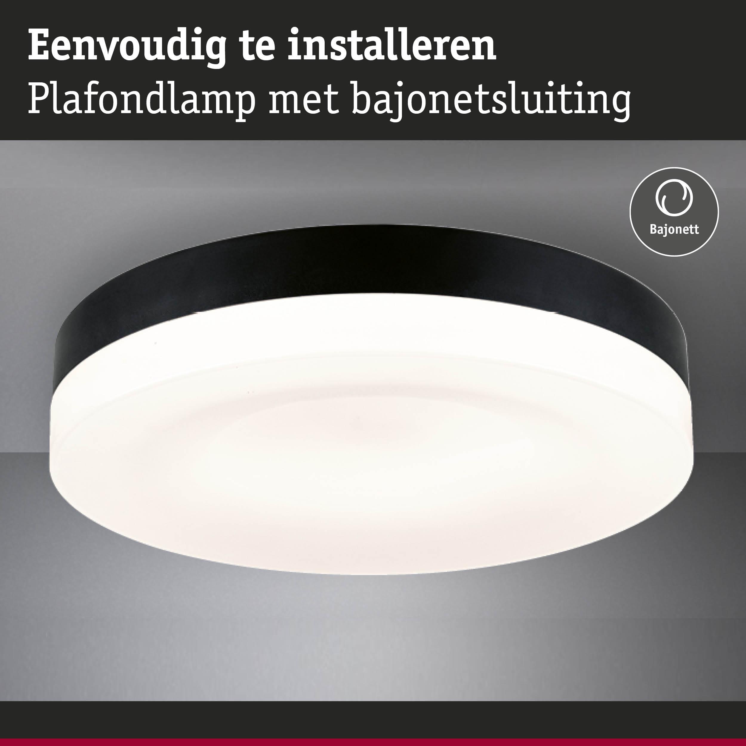 Zwarte plafondlamp met witte diffuser en bajonetmontage, eenvoudig te installeren
