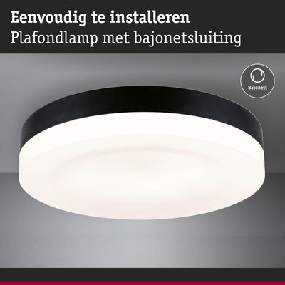 Zwarte plafondlamp met witte diffuser en bajonetmontage, eenvoudig te installeren