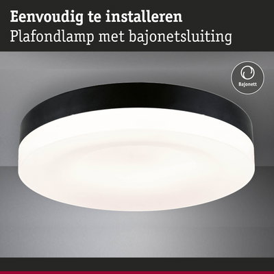 Zwarte plafondlamp met witte diffuser en bajonetmontage, eenvoudig te installeren