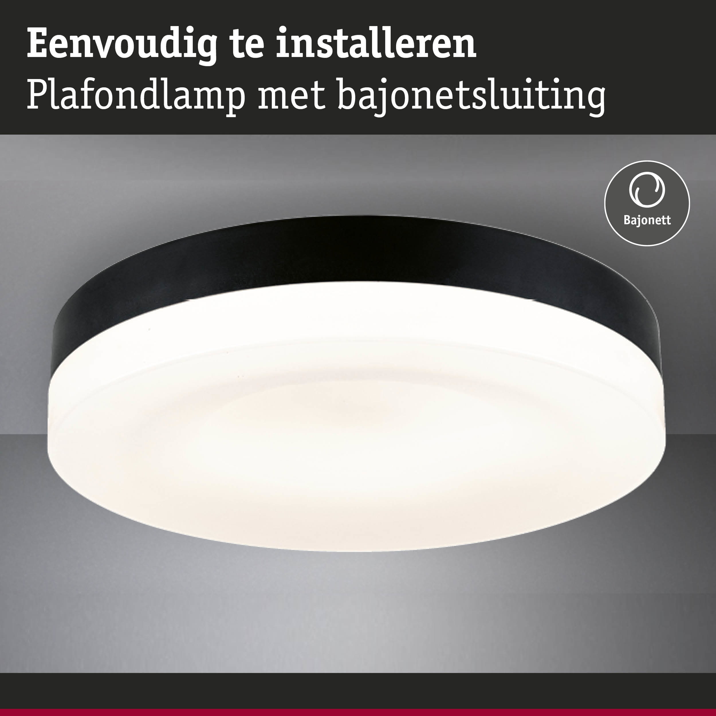 Zwarte plafondlamp met bajonetbevestiging en witte diffuser voor eenvoudige installatie