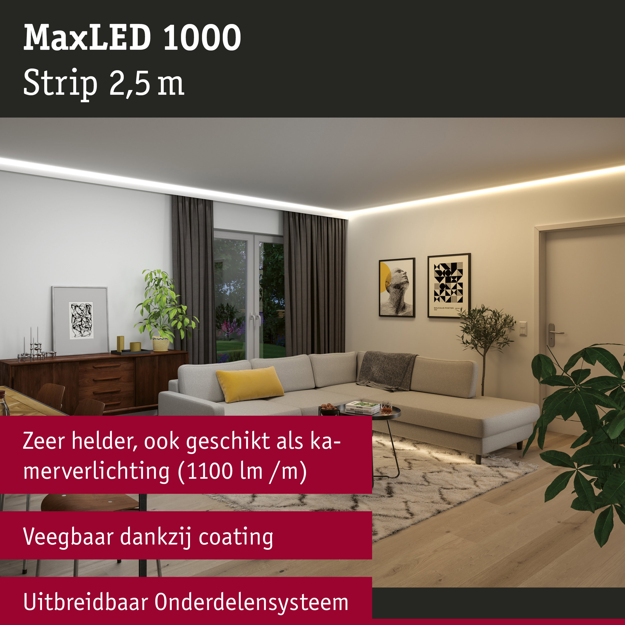 MaxLED 1000 LED-strip 2,5 m in warm wit voor moderne woonverlichting