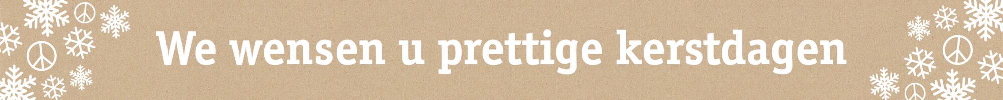 Bruin karton met witte tekst en sneeuwvlokken als kerstgroet zonder productvermelding