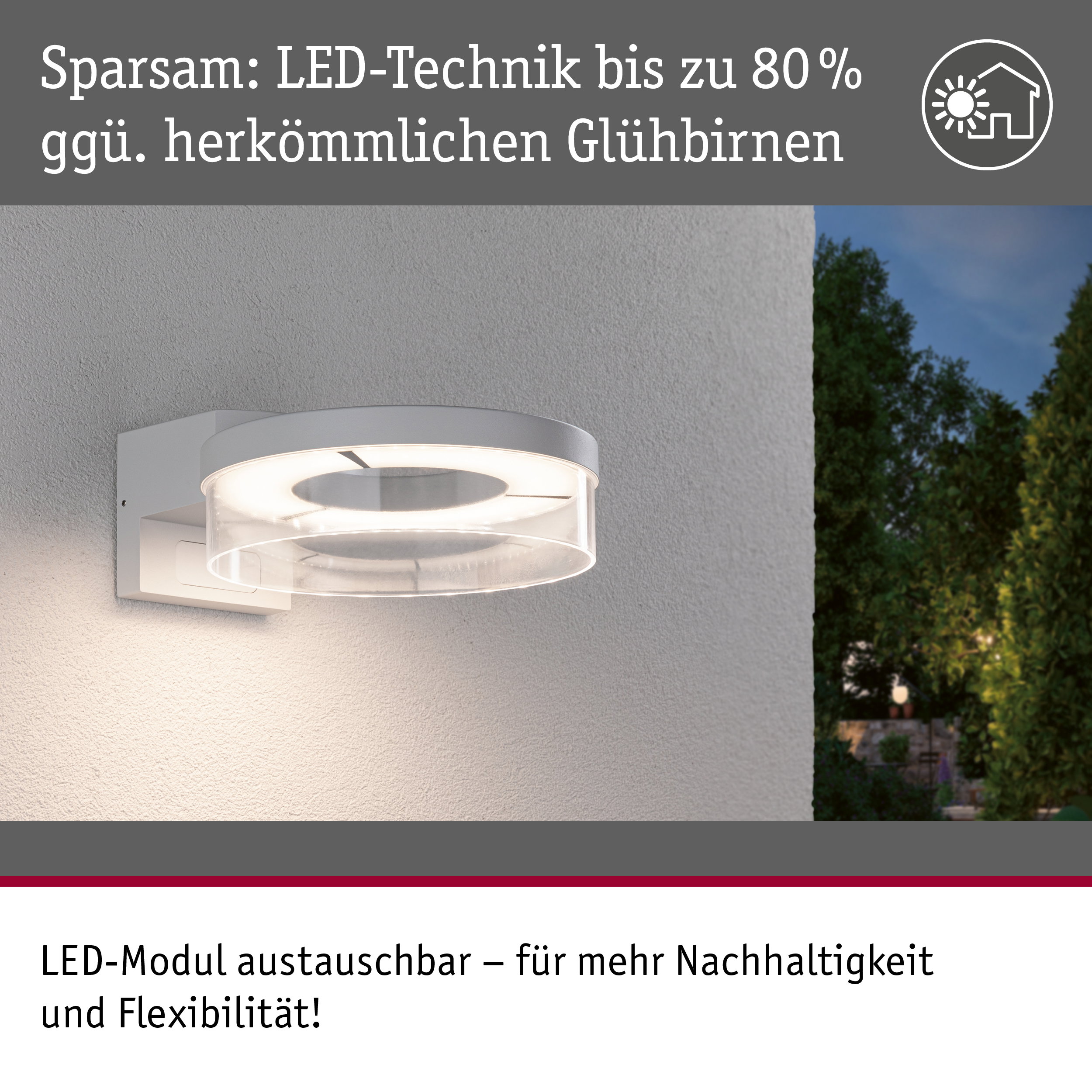 Moderne weiße LED-Außenwandleuchte mit klarem Glas und energiesparender Technik für Hausbeleuchtung