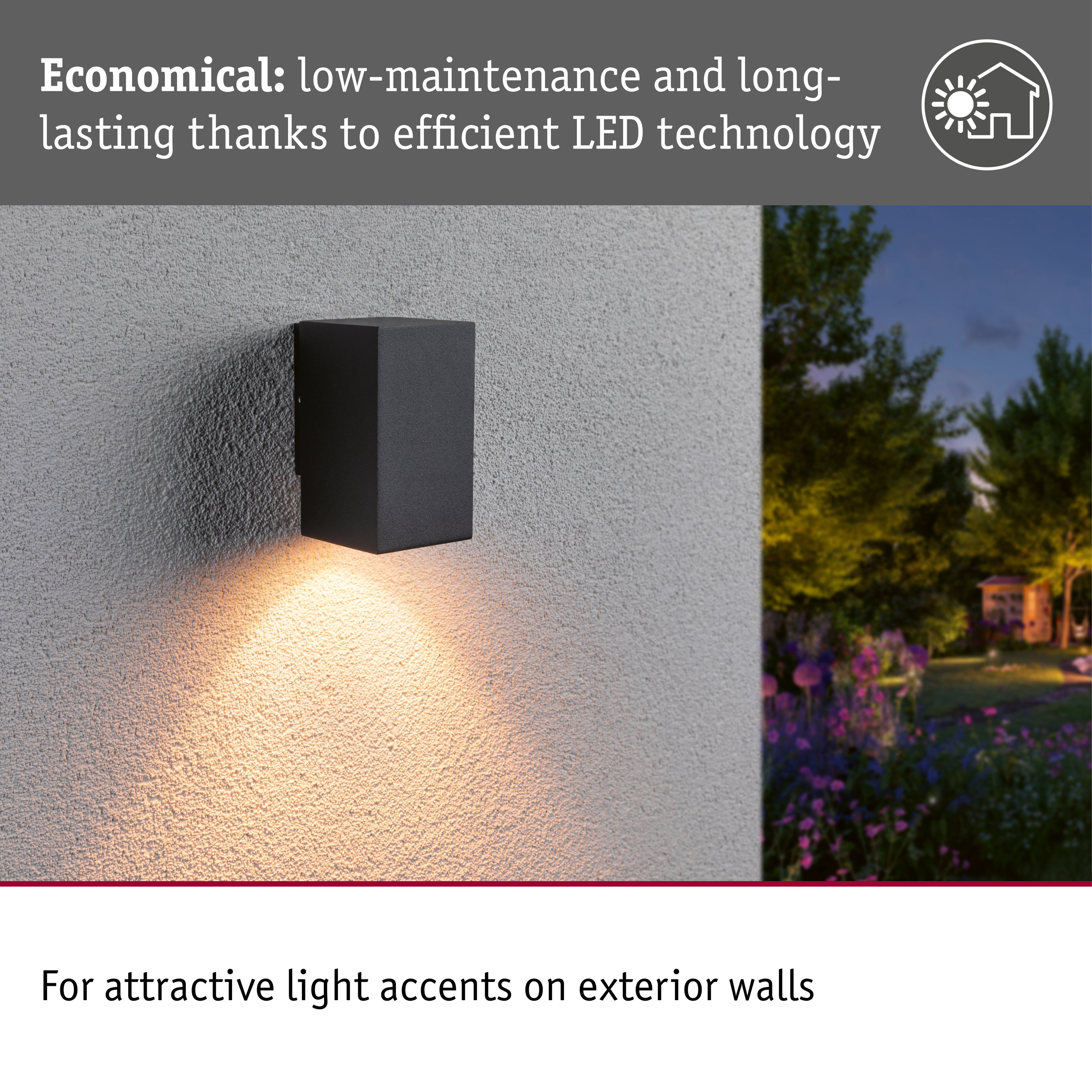 LED Wall light Flame insect friendly IP44 angular 58x103mm 2200K 4W 265lm 230V 75° Anthracite Metal