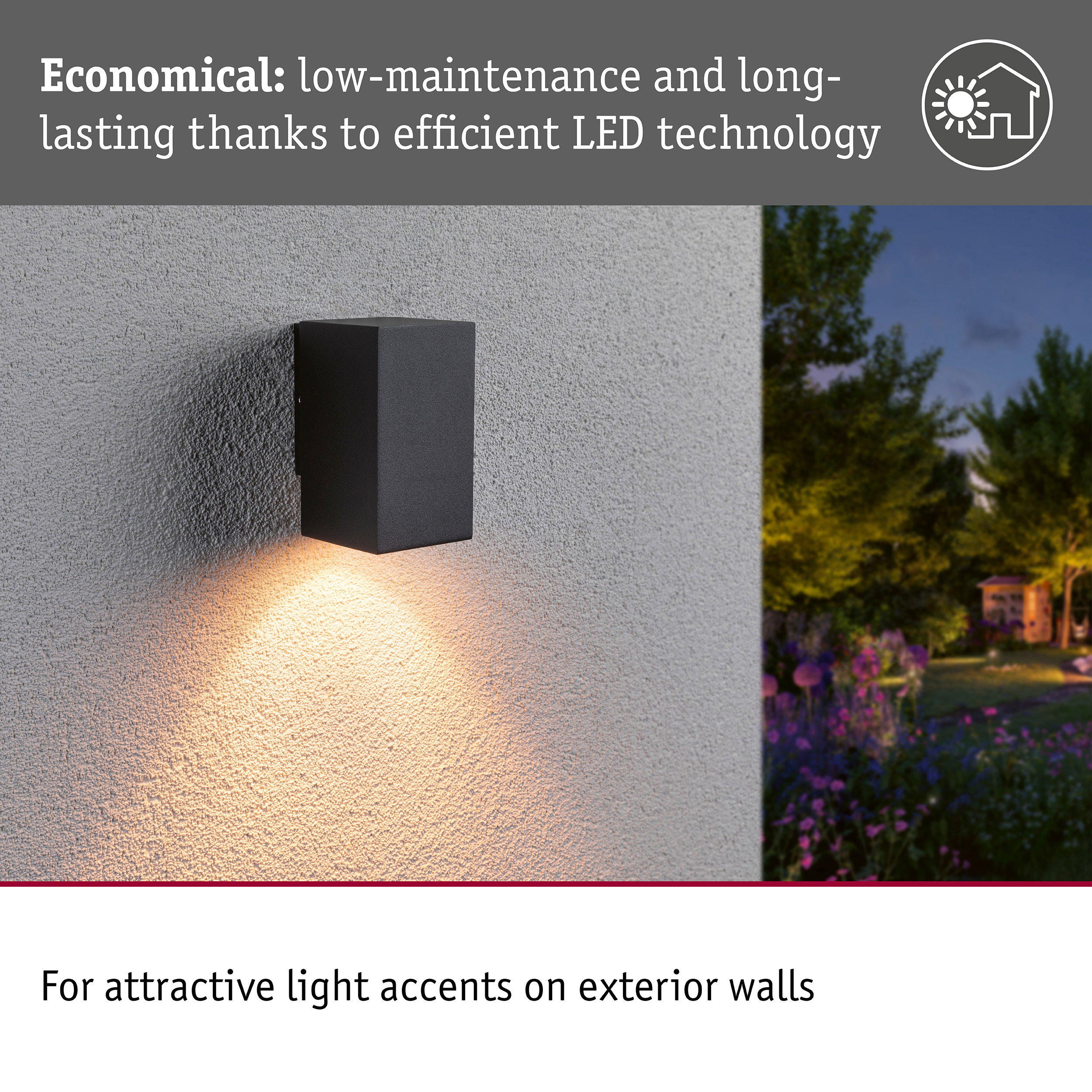 LED Wall light Flame insect friendly IP44 angular 58x103mm 2200K 4W 265lm 230V 75° Anthracite Metal