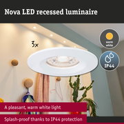 Nova LED recessed spotlight in white with warm white light and IP44 splash-proof protection
