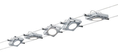 Modern LED cable spotlight with square silver aluminum housing for flexible room lighting