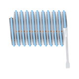 Flexible LED strip light with blue illumination and white connector cable for modern room lighting