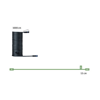 Sort 1000 cm kabel med stikforbindelser, teknisk layout med ind- og udgange