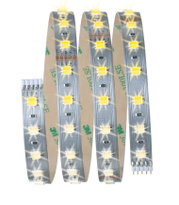 Flexible LED-Lichtstreifen mit warmweißen LEDs auf grauem Trägerband für dekorative Beleuchtung