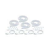 Vier weiße LED-Lichtschläuche mit USB-Kabeln und Halterungen für flexible Lichtgestaltung.