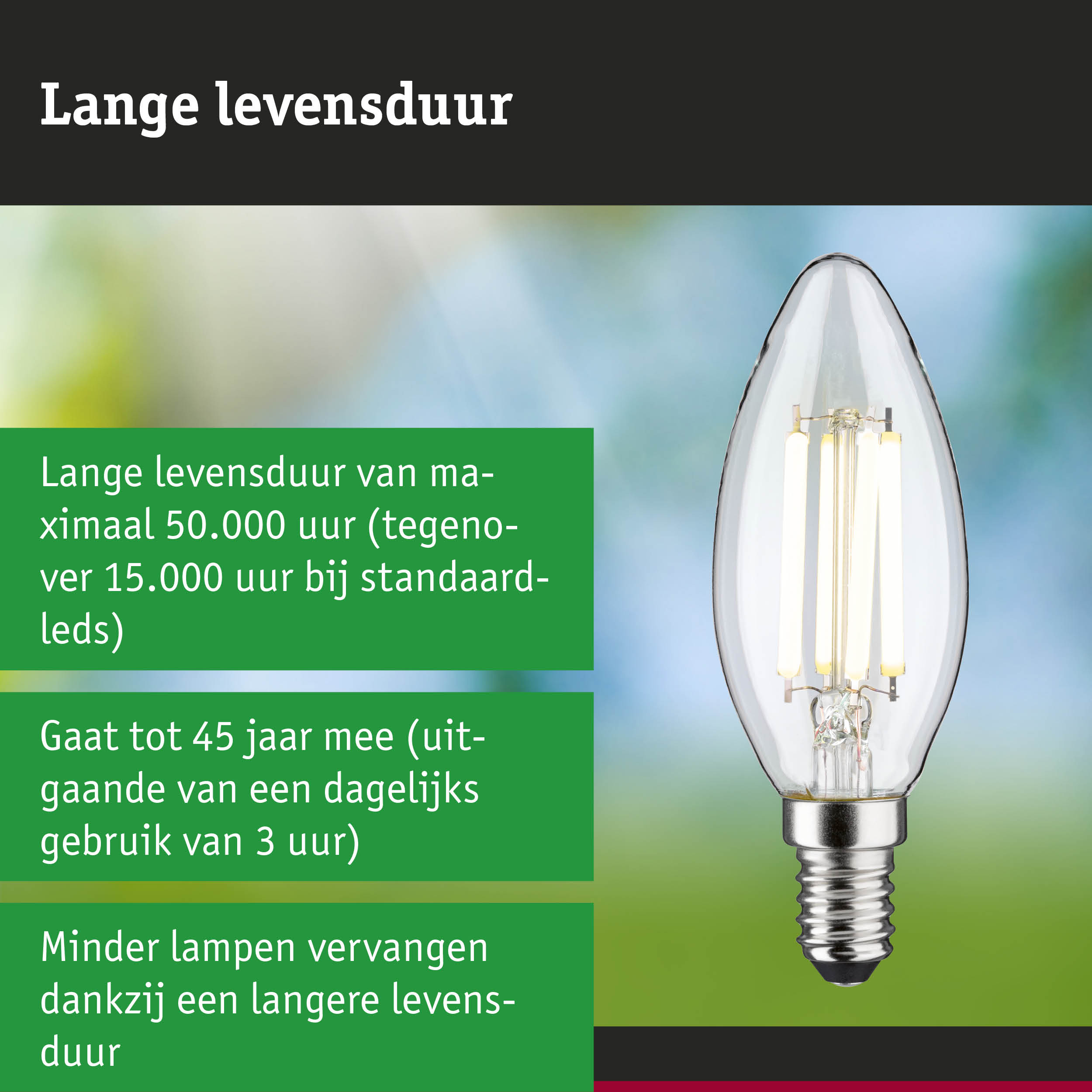 LED-lamp met 3,5 keer langere levensduur dan conventionele lampen, energiezuinige verlichting