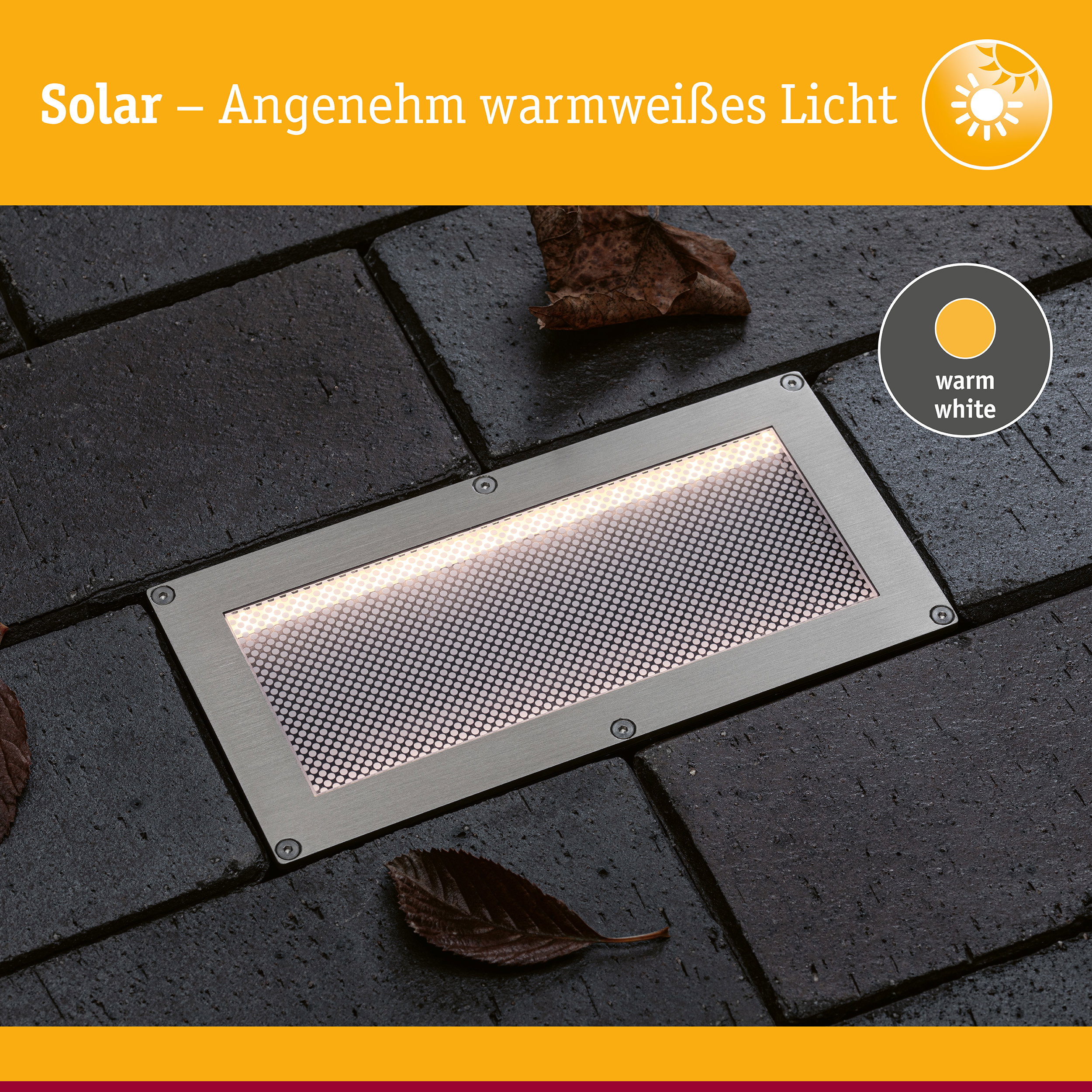 Solar LED Bodeneinbauleuchte Sorea Dämmerungssensor IP67 eckig 200x100mm 3000K 0,3W 16lm 3,7V Eisen gebürstet ABS/Polycarbonat/Edelstahl