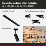 Système de rail URail noir avec connecteurs et spot pour un éclairage modulable à domicile