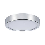 Rund loftlampe med kromramme og hvid plastdiffuser til moderne belysning