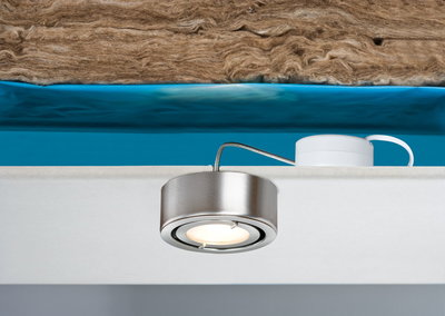 Round recessed spotlight in brushed stainless steel with white cable for modern LED lighting solutions