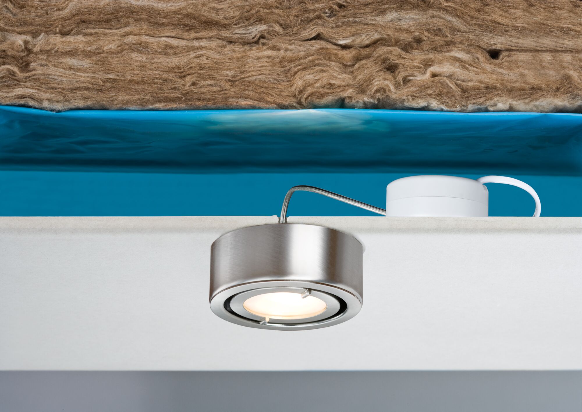 Ronde inbouwspot van geborsteld roestvrij staal met witte kabel voor moderne LED-verlichting
