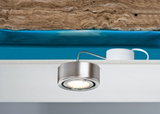Round recessed spotlight in brushed stainless steel with white cable for modern LED lighting solutions