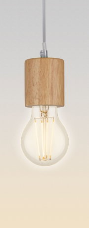 Hanglamp met lichte houten kap en warmwit LED-lichtbron voor duurzame woonverlichting