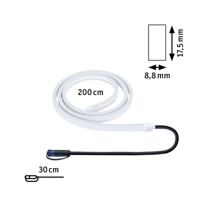 White plastic LED light strip 200 cm long and 8.8 mm wide for flexible lighting solutions