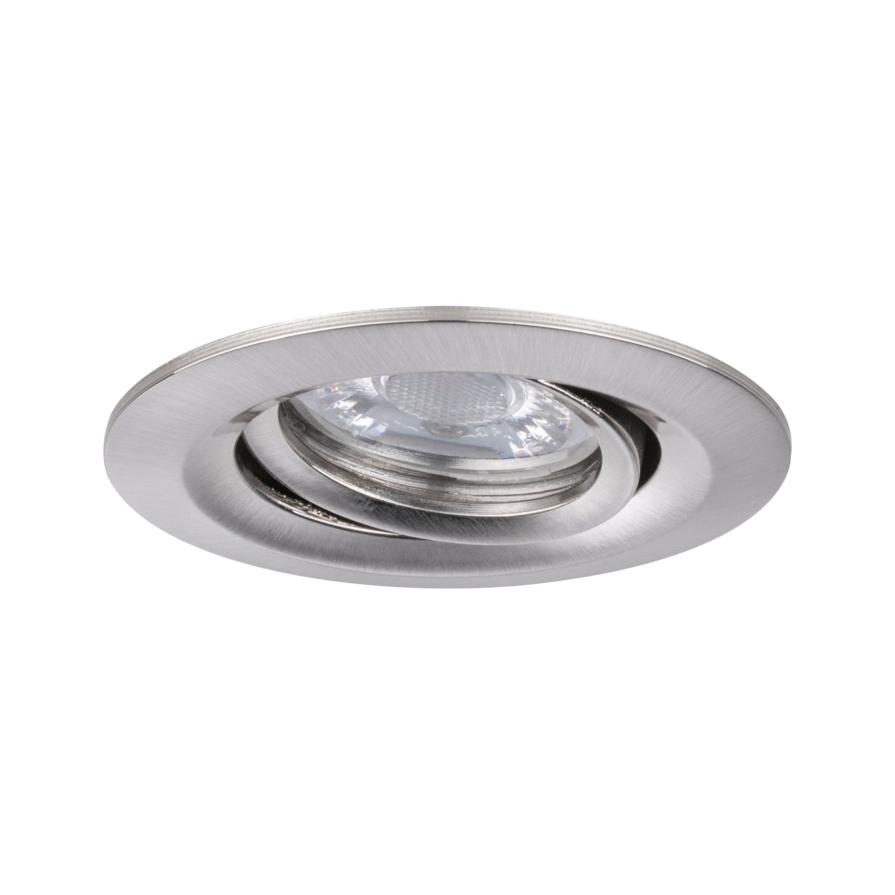 Round brushed stainless steel recessed spotlight in silver with LED light for modern indoor lighting