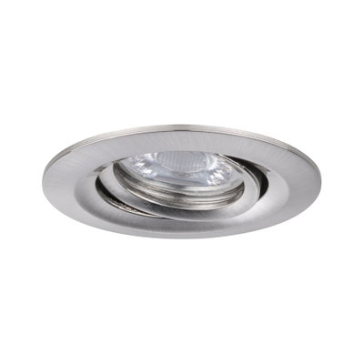 Round brushed stainless steel recessed spotlight in silver with LED light for modern indoor lighting