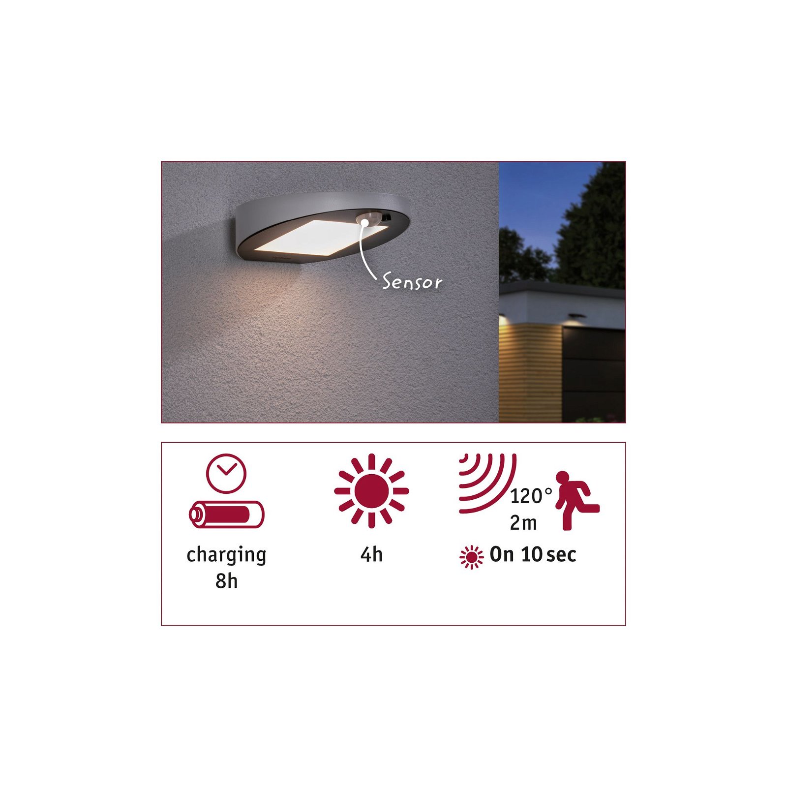 Solar LED-wandarmatuur voor buiten Ryse Bewegingsmelder IP44 3000K 30lm Wit