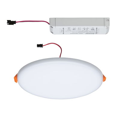 Round white LED recessed panel with orange clips and white driver for modern lighting solutions