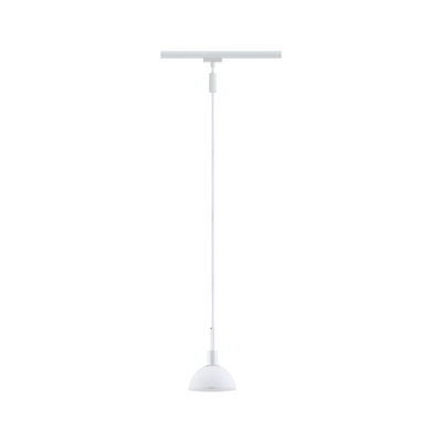 Witte metalen hanglamp met halfronde kap en lange kabel voor moderne binnenverlichting