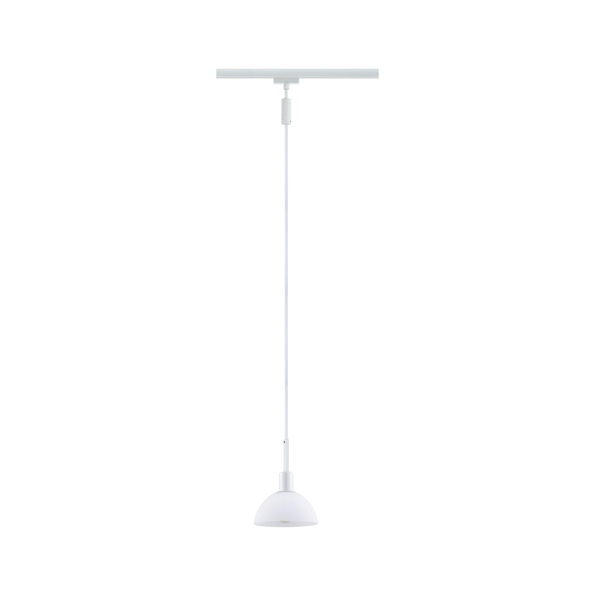 White metal pendant light with dome-shaped shade and long cable for modern interior lighting