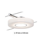 Rundes LED-Seilspannspotlicht mit weißem Kunststoffdiffusor und Chromhalterung, 130 mm Durchmesser