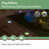 LED recessed floor lights in multiple colours on wooden deck with smart colour and white tone control